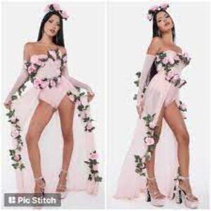 NWT Halloween Cosplay Garden Goddess Costume Set with Pink Rose